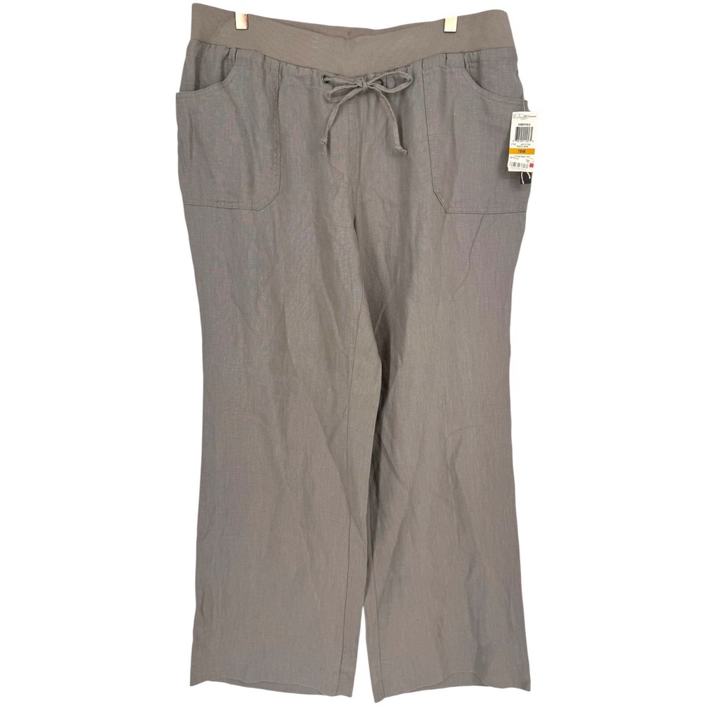 NWT INC International Concepts Women's Linen Wide Leg Pants Taupe Size 16W Beach